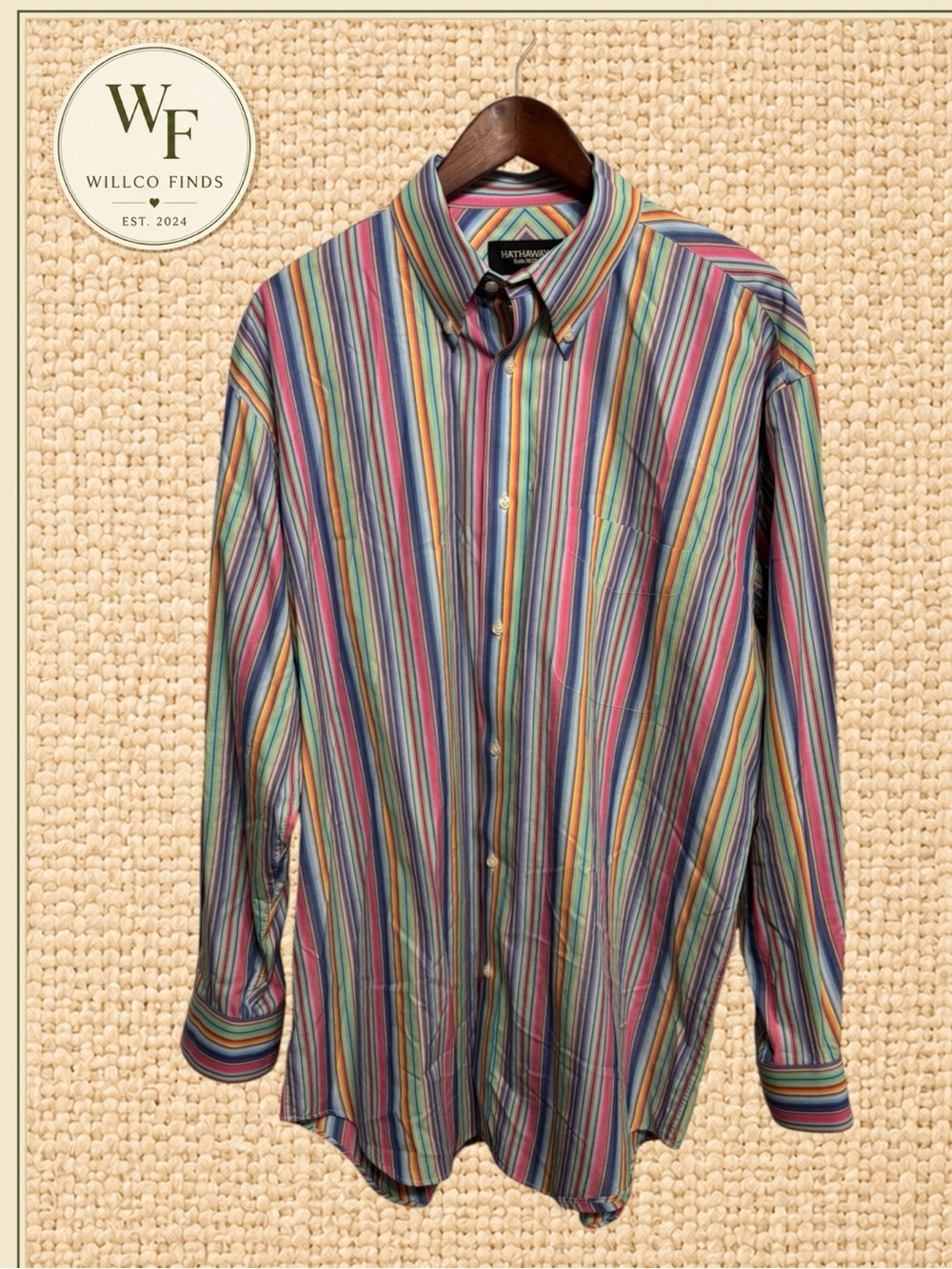 Hathaway Men’s 16.5 34/35 Multicolor Striped Cotton Button Down Shirt